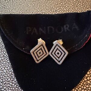 Pandora Black and Silver Square Earrings